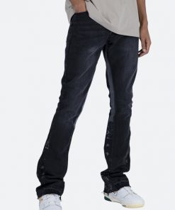 Mnml B167 Paisley Flare Denim - Black