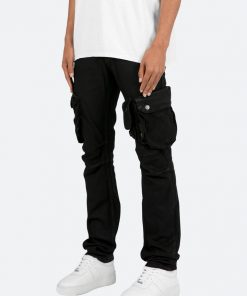 Mnml B357 Waxed Cargo Flare Denim - Black