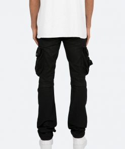 Mnml B357 Waxed Cargo Flare Denim - Black