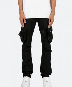 Mnml B357 Waxed Cargo Flare Denim - Black