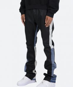 Mnml B417 Leather Flare Pants - Black/Blue Denim