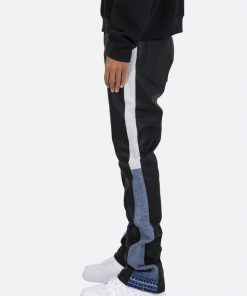 Mnml B417 Leather Flare Pants - Black/Blue Denim