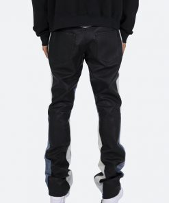 Mnml B417 Leather Flare Pants - Black/Blue Denim