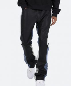 Mnml B417 Leather Flare Pants - Black/Blue Denim