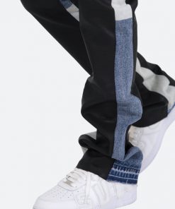 Mnml B417 Leather Flare Pants - Black/Blue Denim