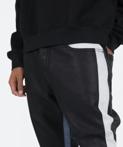 Mnml B417 Leather Flare Pants - Black/Blue Denim