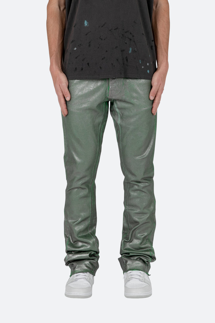 Mnml B427 Metallic Flare Denim - Green 2 Mnml B427 Metallic Flare Denim - Green