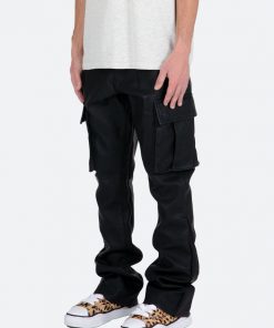 Mnml Denim B449 Leather Cargo Flare Pants - Black