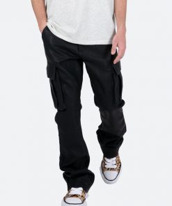 Mnml Denim B449 Leather Cargo Flare Pants - Black