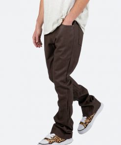 Mnml Denim B460 Leather Flare Pants - Brown