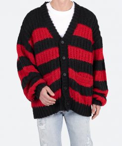 Mnml Outerwear Big Stripe Cardigan - Black/Red