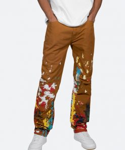 Mnml Broken Paint Baggy Pants - Brown Bottoms