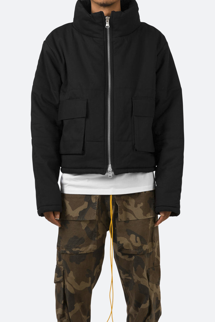 Mnml Cropped Puffer Jacket - Vintage Black 1 Mnml Cropped Puffer Jacket - Vintage Black