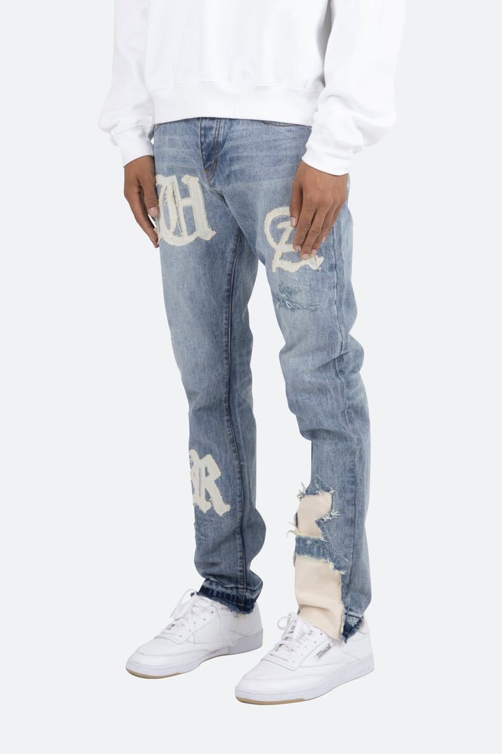 Mnml D198 War Straight Denim - Blue/White 4 Mnml D198 War Straight Denim - Blue/White