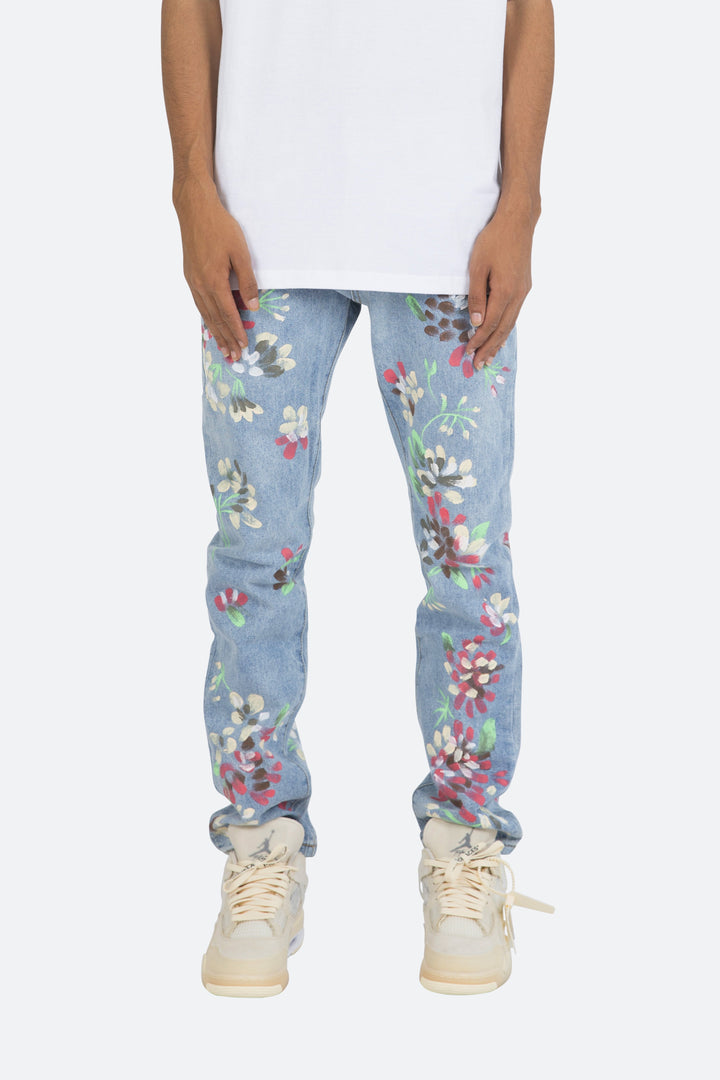 Mnml D27 Floral Straight Denim - Blue 1 Mnml D27 Floral Straight Denim - Blue