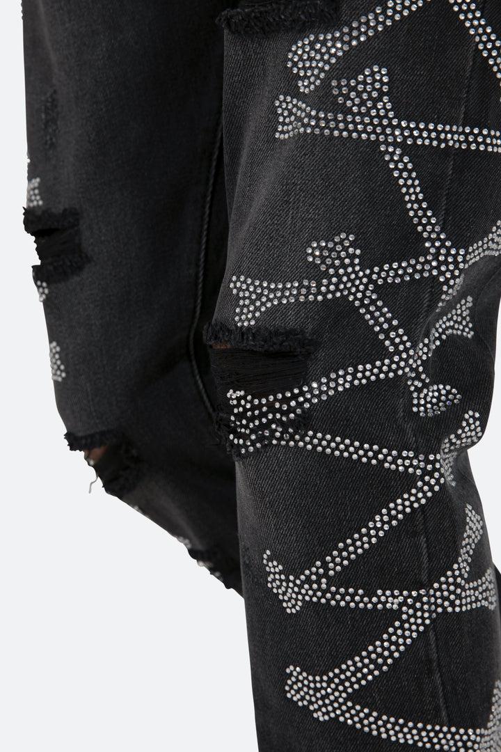 Mnml D419 Rhinestone Straight Denim - Black 10 Mnml D419 Rhinestone Straight Denim - Black