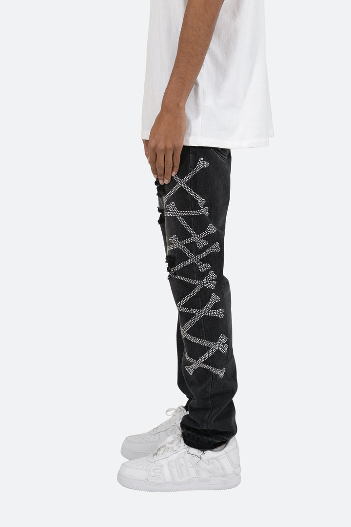 Mnml D419 Rhinestone Straight Denim - Black 4 Mnml D419 Rhinestone Straight Denim - Black