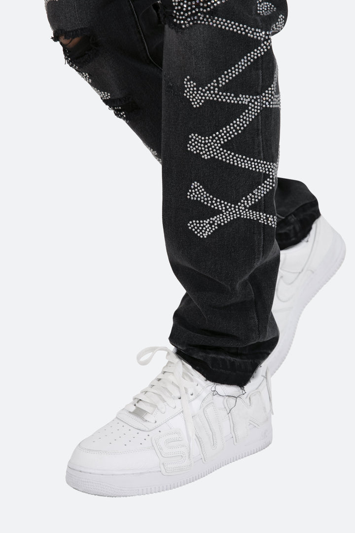 Mnml D419 Rhinestone Straight Denim - Black 9 Mnml D419 Rhinestone Straight Denim - Black