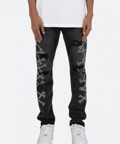 Mnml D419 Rhinestone Straight Denim - Black