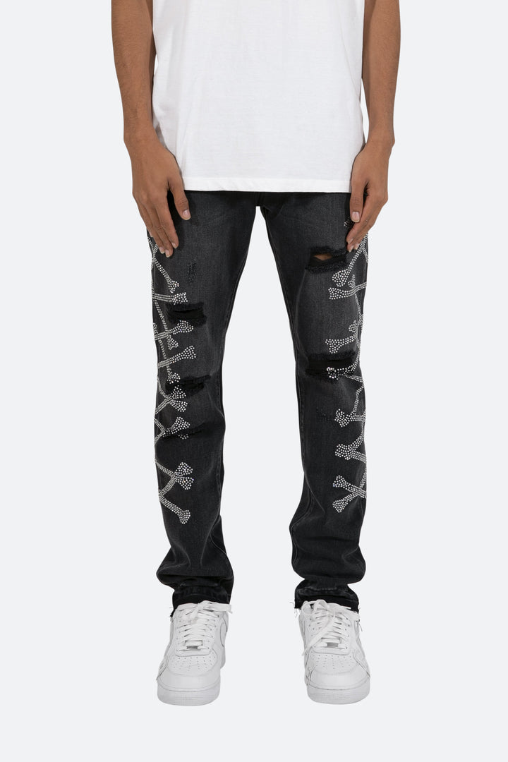 Mnml D419 Rhinestone Straight Denim - Black 1 Mnml D419 Rhinestone Straight Denim - Black