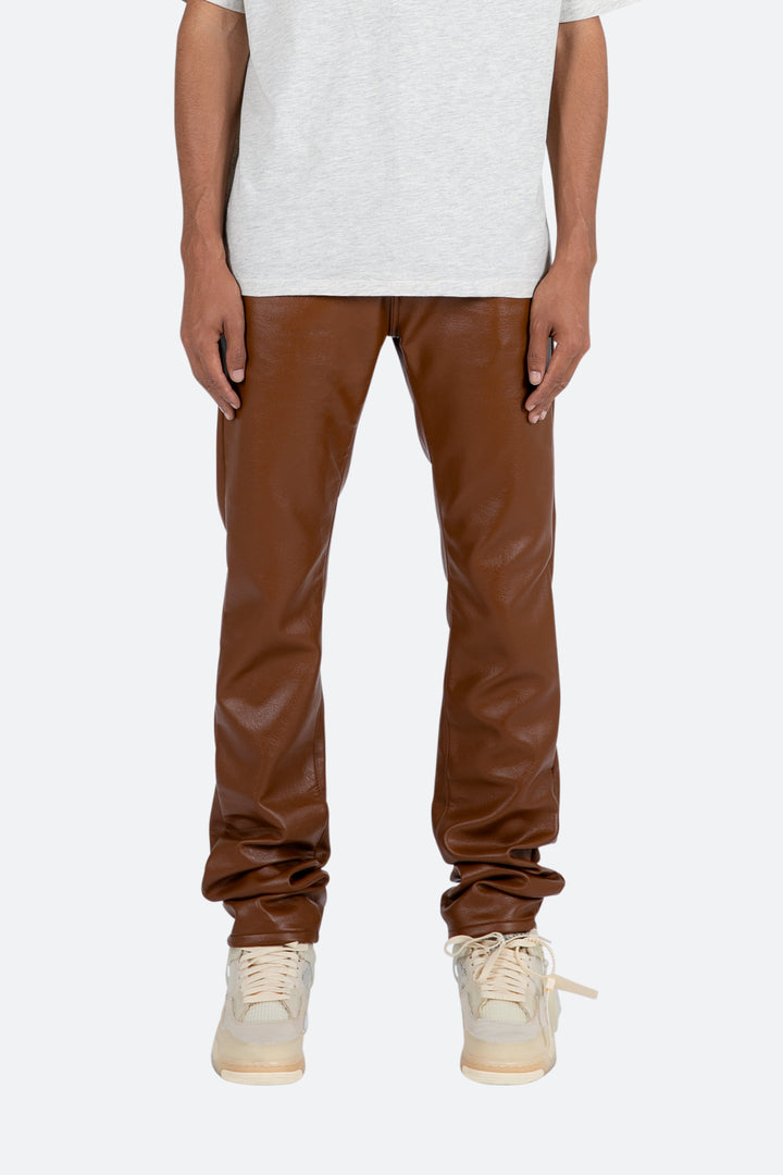 Mnml D444 Leather Straight Pants - Brown 2 Mnml D444 Leather Straight Pants - Brown