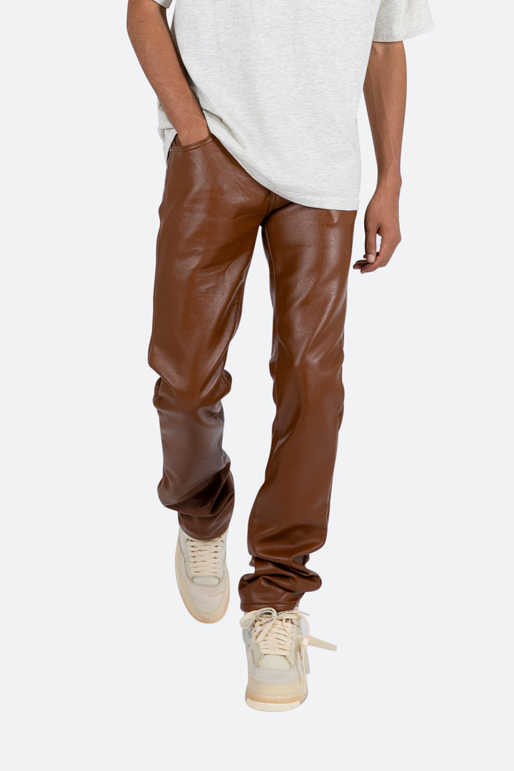 Mnml D444 Leather Straight Pants - Brown 6 Mnml D444 Leather Straight Pants - Brown