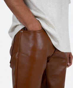 Mnml D444 Leather Straight Pants - Brown 14 Mnml D444 Leather Straight Pants - Brown