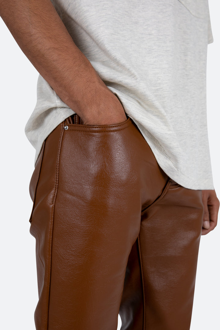 Mnml D444 Leather Straight Pants - Brown 7 Mnml D444 Leather Straight Pants - Brown