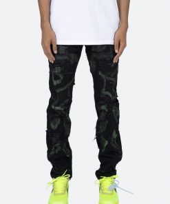 Mnml D456 Repaired Straight Denim - Black/Green