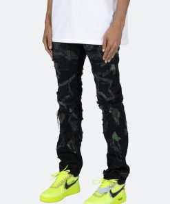 Mnml D456 Repaired Straight Denim - Black/Green