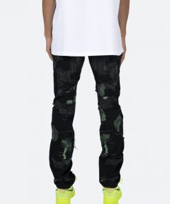 Mnml D456 Repaired Straight Denim - Black/Green