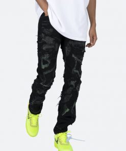 Mnml D456 Repaired Straight Denim - Black/Green