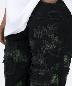 Mnml D456 Repaired Straight Denim - Black/Green