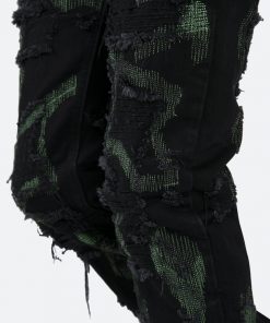 Mnml D456 Repaired Straight Denim - Black/Green