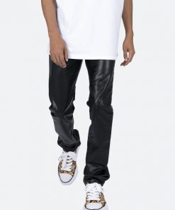 Mnml D481 Leather Straight Pants - Black Denim