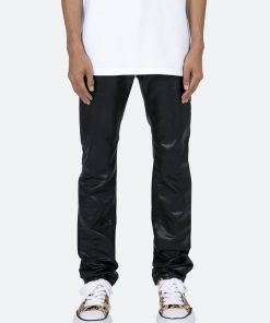 Mnml D481 Leather Straight Pants - Black Denim