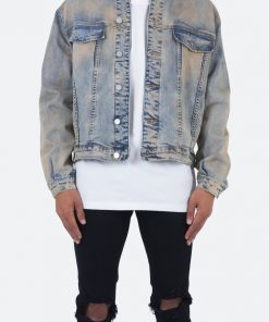 Mnml Detachable Hood Trucker Jacket - Blue