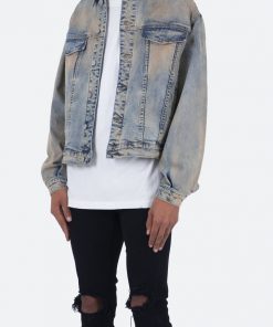 Mnml Detachable Hood Trucker Jacket - Blue