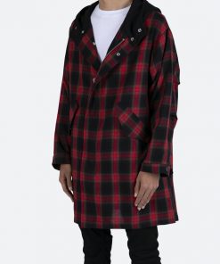 Mnml Hooded Flannel Trench - Black/Red