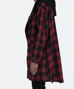 Mnml Hooded Flannel Trench - Black/Red