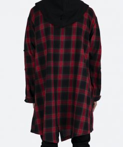Mnml Hooded Flannel Trench - Black/Red