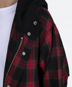 Mnml Hooded Flannel Trench - Black/Red