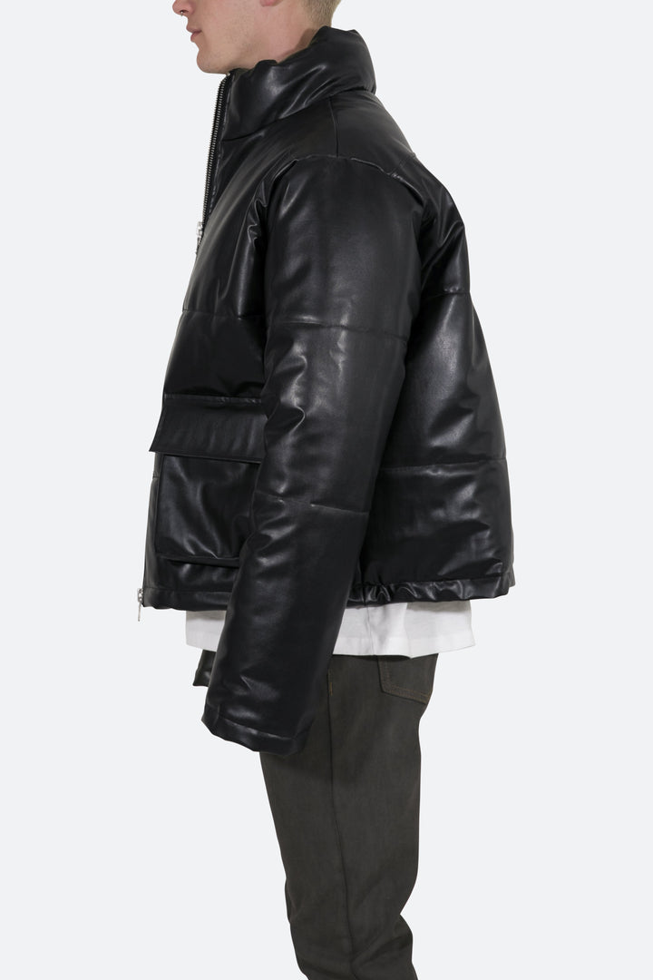 Mnml Leather Cropped Puffer - Black Outerwear 5 Mnml Leather Cropped Puffer - Black Outerwear