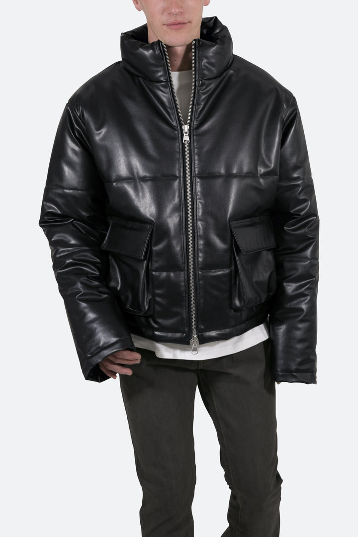 Mnml Leather Cropped Puffer - Black Outerwear 7 Mnml Leather Cropped Puffer - Black Outerwear