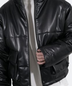 Mnml Leather Cropped Puffer - Black Outerwear 15 Mnml Leather Cropped Puffer - Black Outerwear