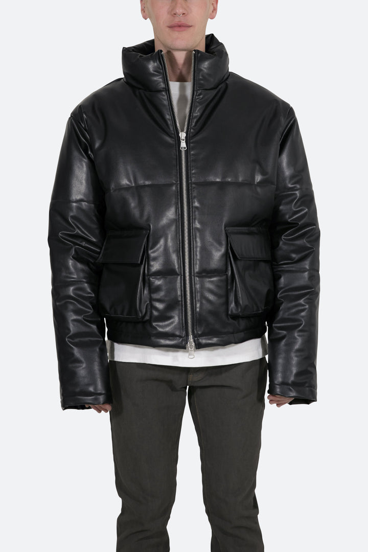 Mnml Leather Cropped Puffer - Black Outerwear 1 Mnml Leather Cropped Puffer - Black Outerwear