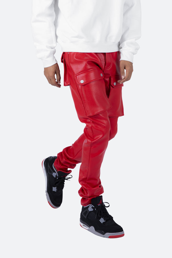 Mnml Bottoms Leather Snap Cargo Pants - Red 2 Mnml Bottoms Leather Snap Cargo Pants - Red
