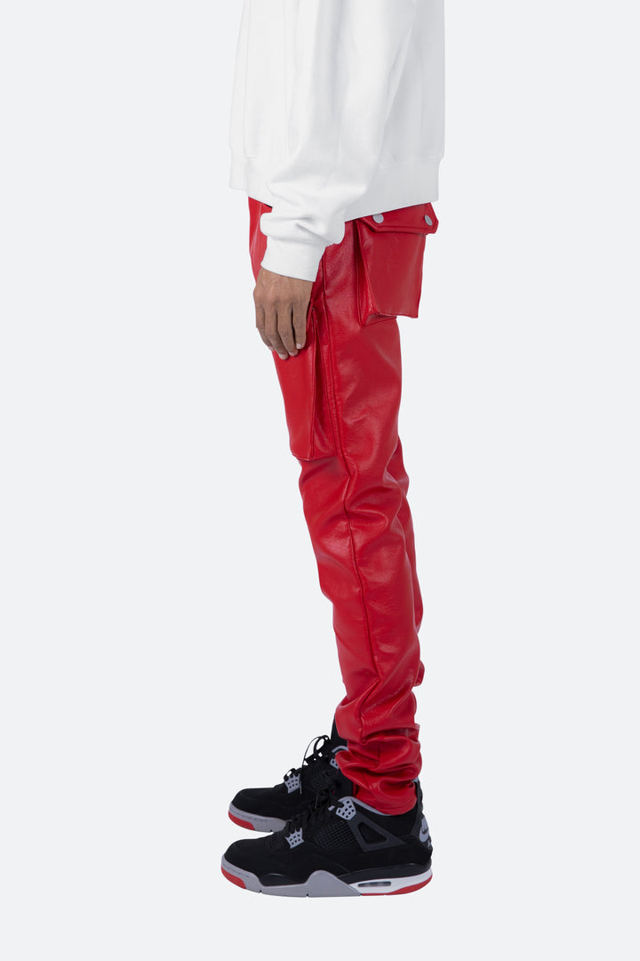 Mnml Bottoms Leather Snap Cargo Pants - Red 4 Mnml Bottoms Leather Snap Cargo Pants - Red