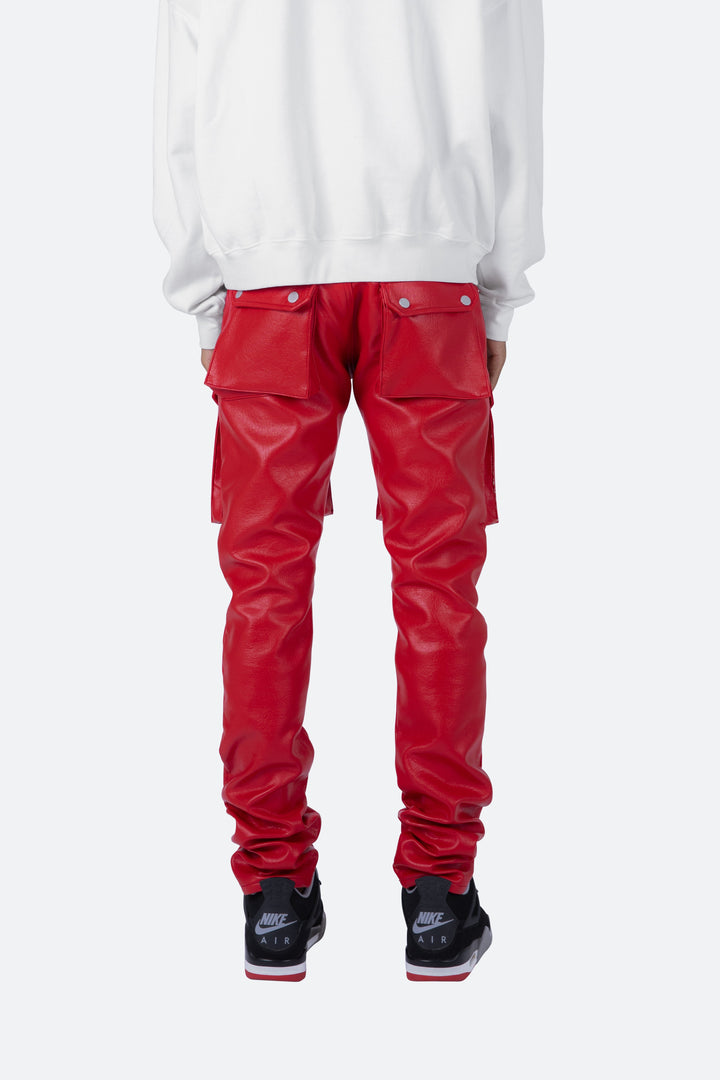 Mnml Bottoms Leather Snap Cargo Pants - Red 5 Mnml Bottoms Leather Snap Cargo Pants - Red