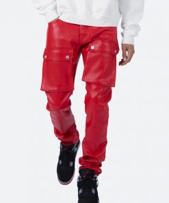 Mnml Bottoms Leather Snap Cargo Pants - Red 14 Mnml Bottoms Leather Snap Cargo Pants - Red